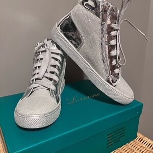NEW!!!!   Lauren Lorraine Silver High-Top Sneakers